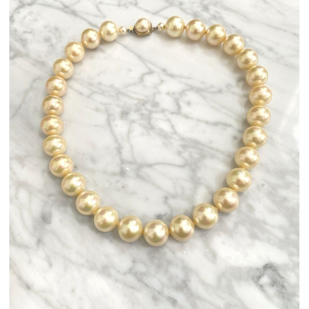 Majorica 13mm Pearl Choker Necklace 15.5" Gold Over Sterling Clasp Signed